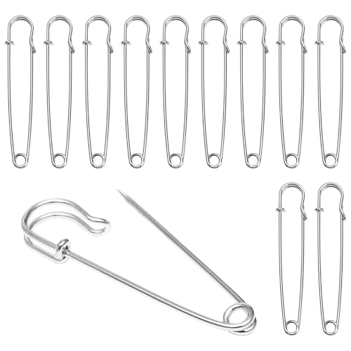 Dreamil 15 Stück Sicherheitsnadeln 10cm Extragroße Sicherheitsnadeln Aus rostfreiem Stahl Robuste Sicherheitsnadel für Handwerk, Nähen, Bekleidung, Leder, Leinwand, Decken, Handwerk, (Silber) von Dreamil