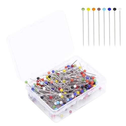 Dreamil 600 Stück Stecknadeln mit Kopf, 38 mm Edelstahl Stecknadeln Glas Für Basteln, Nähen, Säumen, Schmuckteile, Dekoration（Bunte） von Dreamil