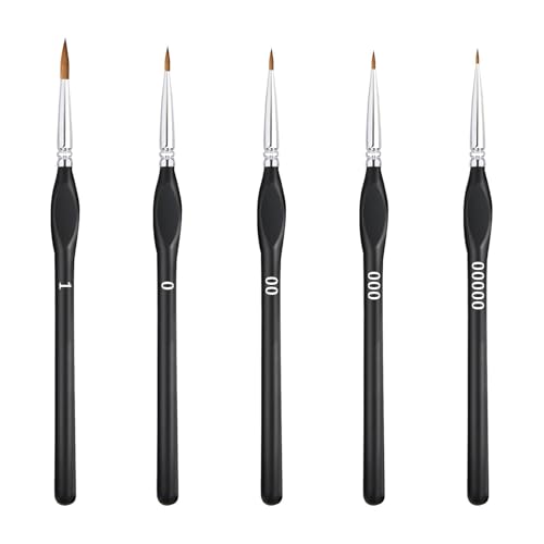Dreamil Feine Detail Pinsel Set,5 Stück Künstlerpinsel,Extra Feine Spitze Pinselset,für Acrylfarben, Aquarell, Nageldesign,Öl, Strichzeichnung, Gesichtsbemalung Malpinsel(Schwarz) von Dreamil