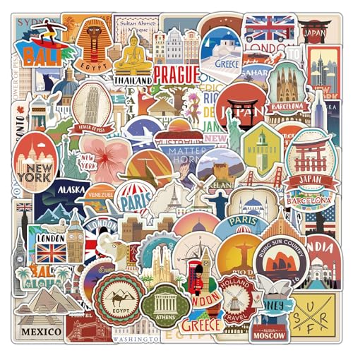 Dreamil Vintage Reiseaufkleber 100 Stücke Koffer Aufkleber Set Wasserfest Retro Etiketten Sticker für Laptop Fahrrad Motorrad Skateboard Helm Auto (4–8cm) von Dreamil