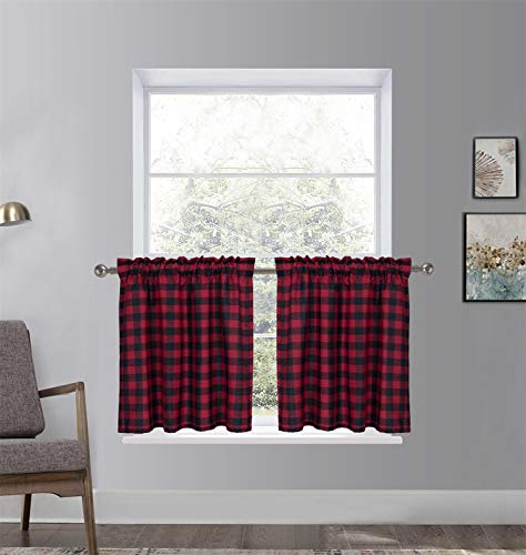 Dreamskull Kurzstores Gardinen Vorhang Landhaus Küche Kurz Fenster Blickdicht Modern Scheibengardinen Bistrogardine Kurzgardine Kurzvorhang Kariert 2er Set 90cm Hoch Wohnzimmer (Rot, HxB 90x68cm) von Dreamskull