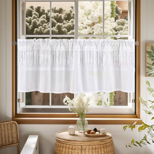Dreamskull Scheibengardine Bistrogardine Kurzstores Gardinen Kurzgardine Kurz Modern Küche Weiß Halbtransparent Landhaus Küchenfenster 145 cm Breit Schlafzimmer Kinderzimmer Wohnzimmer von Dreamskull