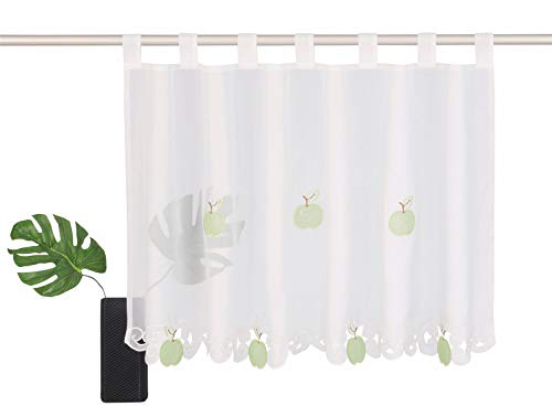 Dreamskull Scheibengardine Voile Bistrogardine Landhaus Küche Kurz Modern Kurzstores Gardinen Kurzgardine Küchengardine Transparent 45 cm Hoch Weiß mit Schlaufen Stickerei Kleinfenster (HxB 45x120cm) von Dreamskull