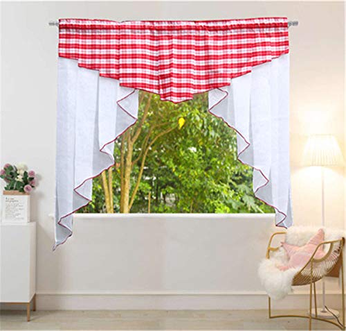 Dreamskull Scheibengardine Voile Bistrogardine Landhaus Küche Kurz Modern Kurzstores Gardinen Kurzgardine Küchengardine Transparent Stangendurchzug 100 cm Hoch Kariert Kleinfenster (HxB 100 * 100cm) von Dreamskull