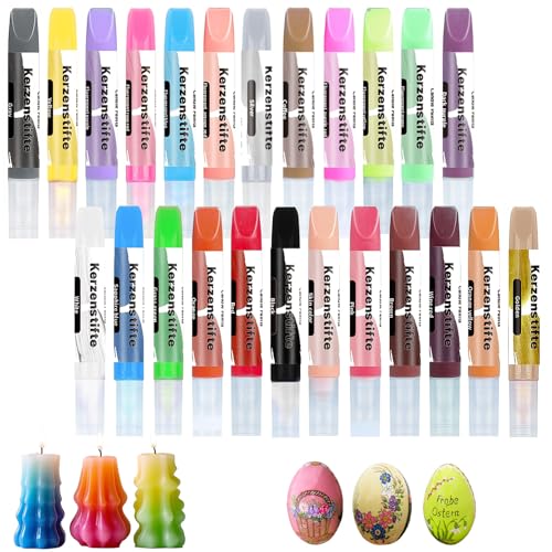 24 Farben Wachsmalstifte für Kerzen, Kerzen Bemalen Set, Sicher & Schnelltrocknend - Dekorieren von Kerzen, Geschenke, Oster/Weihnachtsbasteln für Erwachsene/Kinder von Dreamsolearoy