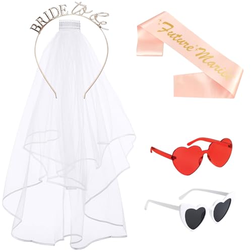 Dreamsolearoy 4-tlg. Junggesellinnenabschied Set – Brautschleier, 2 Sonnenbrillen & Stirnband für Brautparty, Fotos und Polterabend, Tragbar in Geschenktasche von Dreamsolearoy