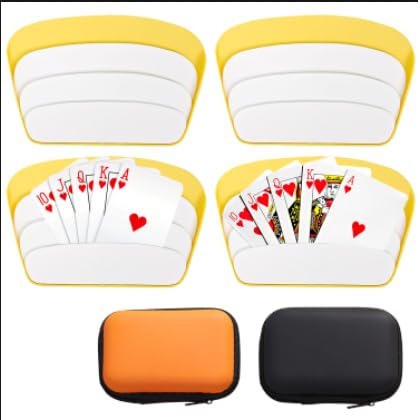 Dreamsolearoy 4er-Set Kartenhalter für Kinder & Erwachsene + 2 Aufbewahrungstaschen | Spielkartenhalter aus Kunststoff für UNO, Poker, Rommé | Kinderfreundlich, Reise & Familien-Spieleabend von Dreamsolearoy