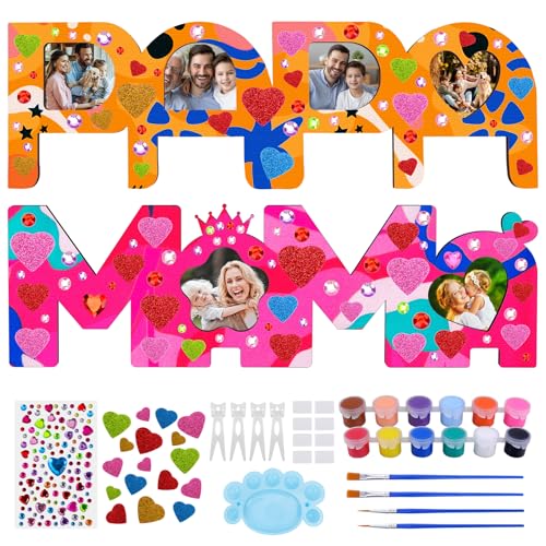 Dreamtop 2 Stück MAMA PAPA Bilderrahmen Geschenk Holzbuchstaben Vater Mutter Personalisierte Foto Geburtstag Weihnachten Geschenk für PAPA MAMA von Kindern von Dreamtop