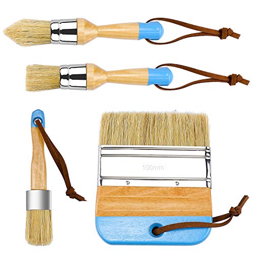 Dreamtop 4 Stück Kreide Farbe Pinsel Holz Kreide und Wachs Pinsel natürliche Schablonenpinsel Borste Runde Farbe DIY Malerei Wachsen für Holz Möbel Home Decor von Dreamtop