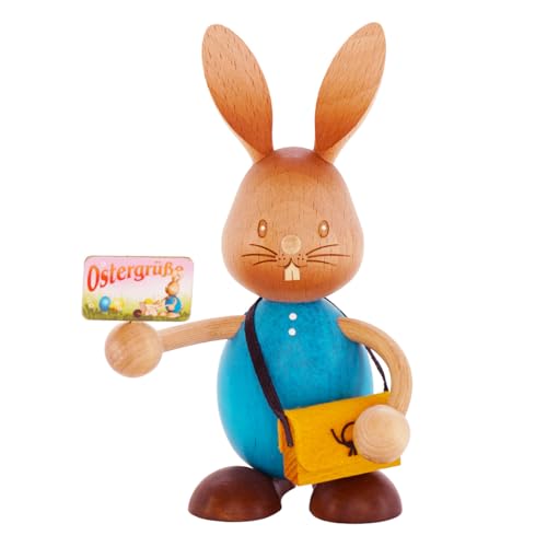 Drechslerei Kuhnert - Osterdekoration / Osterhase - Stupsi Hase "Postbote" - 12cm - aus Holz - Made in Germany von Drechslerei Kuhnert