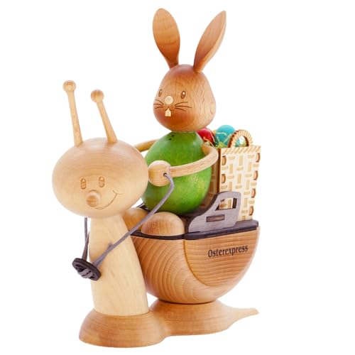 Drechslerei Kuhnert - Osterdekoration / Osterhase - Osterexpress Stupsi Hase mit Sunny - ca. 20 cm - aus Holz - Made in Germany von Drechslerei Kuhnert