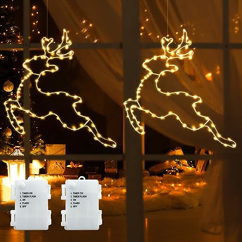 DreiWasser Beleuchtet LED Fensterdeko Springende Rentiere Warmweiß Batteriebetrieben, 2 Stück 160 LED Rentier Weihnachten mit 1m Zuleitung und Timer für Fenster Beleuchtung Deko Hängen Weihnachtsdeko DreiWasser Beleuchtet LED Fensterdeko Springende Rentiere Warmweiß Batteriebetrieben, 2 Stück 160 LED Rentier Weihnachten mit 1m Zuleitung und Timer für Fenster Beleuchtung Deko Hängen Weihnachtsdeko von DreiWasser