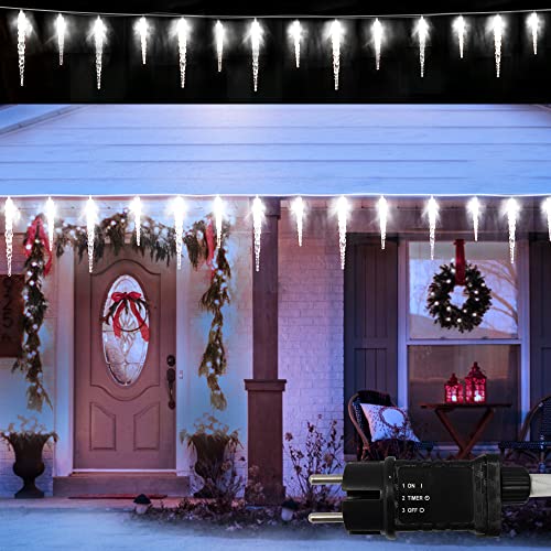 DreiWasser LED Eiszapfen Lichterkette Außen kaltweiß, 40 LED Eiszapfenleuchten 10m Lichterkette (5m Eiszapfenlichterkette und 5m Kabel) mit Timer für Weihnachten Garten Außendeko von DreiWasser