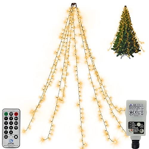 DreiWasser Weihnachtsbaum Lichterkette mit Ring, 2M 280 LED Lichtervorhang Weihnachtsbeleuchtung Wasserfall 8 modi mit Fernbedienung Timer für Weihnachten Deko Dimmbar von DreiWasser