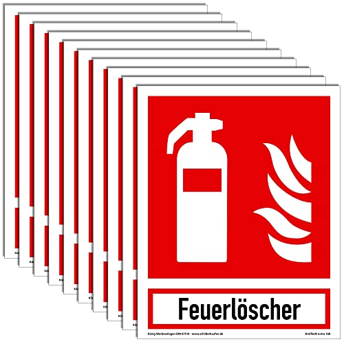 10 Schilder Feuerlöscher | extra langnachleuchtend | PVC selbstklebend 200x250mm | mit Schriftzug Feuerlöscher | DIN EN ISO 7010 F001 | DIN 67510 (Brandschutzzeichen) Dreifke® extra 160 von Dreifke