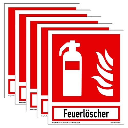 5 Schilder Feuerlöscher | extra langnachleuchtend | PVC selbstklebend 200x250mm | mit Schriftzug Feuerlöscher | DIN EN ISO 7010 F001 | DIN 67510 (Brandschutzzeichen) Dreifke® extra 160 von Dreifke