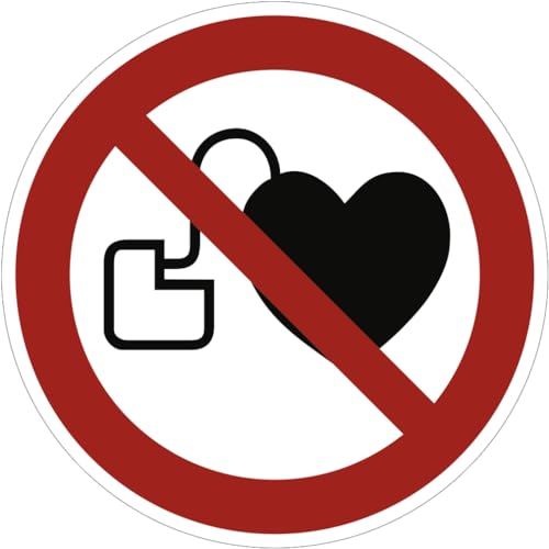 Dreifke® Aufkleber (Folie) "Kein Zutritt für Personen mit Herzschrittmachern oder implantierten Defibrillatoren", Ø5cm, Folie selbstklebend, 10 Stück, Gebotszeichen (P007) gem. ISO 7010 von Dreifke
