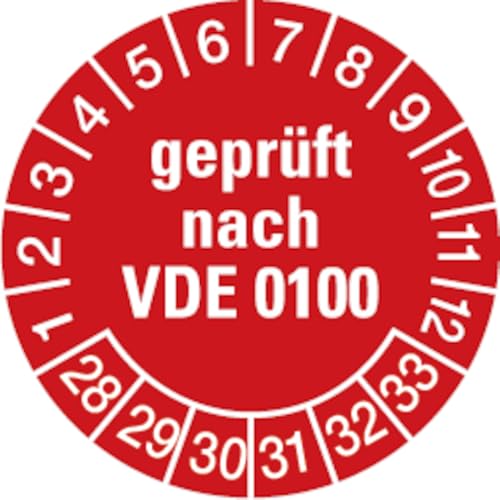 Dreifke® Aufkleber | Etikett geprüft nach VDE 0100 ab 28 rot/weiß - 30 mm Folie selbstklebend, 10St von Dreifke
