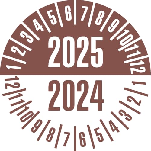 Dreifke® Aufkleber I Prüfplakette 2025/2024, braun/weiß, Dokufolie, selbstklebend, Ø35mm, 10 Stück von Dreifke