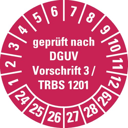 Dreifke® Aufkleber I Prüfplakette DGUV Vorschrift 3/TRBS 1201, 24-29, rot, Dokumentenfolie, Ø30mm, 18 Stück, DGUV von Dreifke