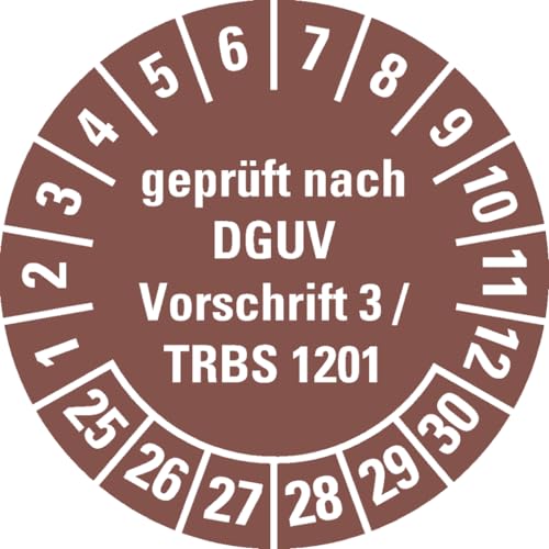 Dreifke® Aufkleber I Prüfplakette DGUV Vorschrift 3/TRBS 1201, 25-30, braun, Dokufolie, Ø30mm, 18 Stück von Dreifke
