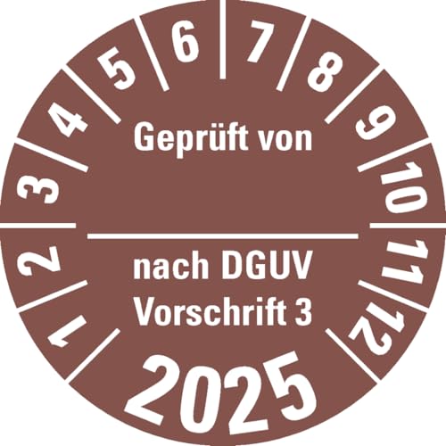 Dreifke® Aufkleber I Prüfplakette Geprüft von nach DGUV 3, 2025, braun, Dokufolie, Ø 30mm, 18 Stück von Dreifke