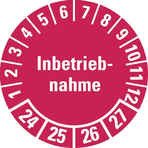 Dreifke® Aufkleber I Prüfplakette Inbetriebnahme 24-27, rot, Dokumentenfolie, Ø 30mm, 18 Stück von Dreifke