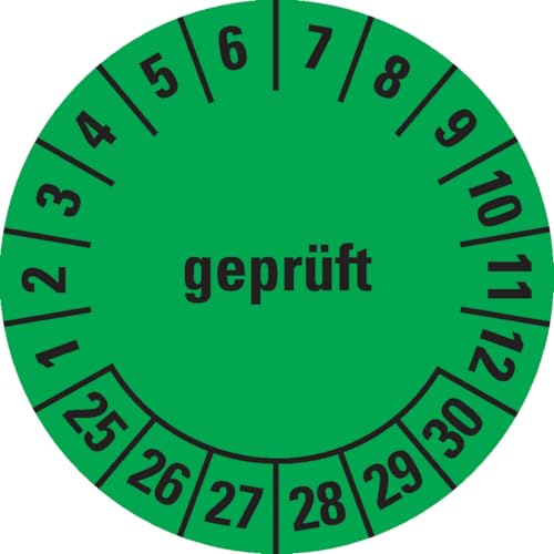 Dreifke® Aufkleber I Prüfplakette geprüft 25-30, grün, Dokumentenfolie, selbstklebend, Ø 30mm, 18 Stück von Dreifke