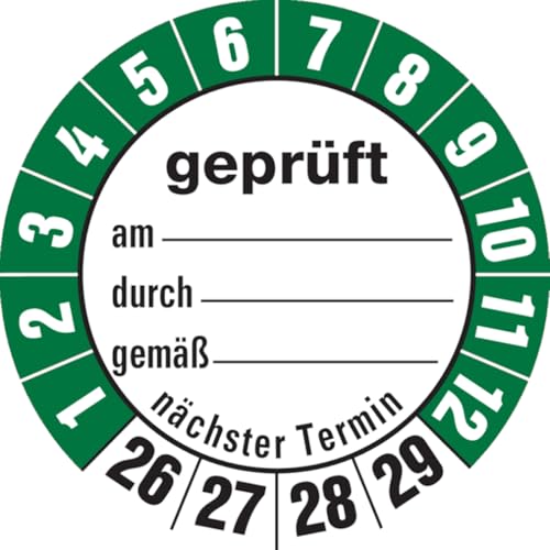 Dreifke® Aufkleber | Prüfetiketten geprüft am... durch... gemäß..ab 26 weiß/ - 35 mm Folie selbstklebend, 10St von Dreifke