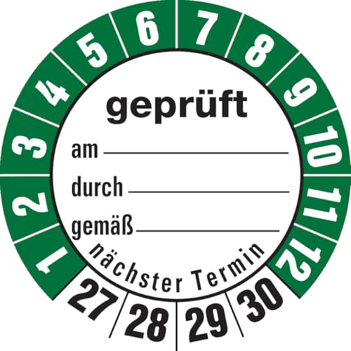 Dreifke® Aufkleber | Prüfetiketten geprüft am... durch... gemäß..ab 27 weiß/ - 35 mm Folie selbstklebend, 10St von Dreifke