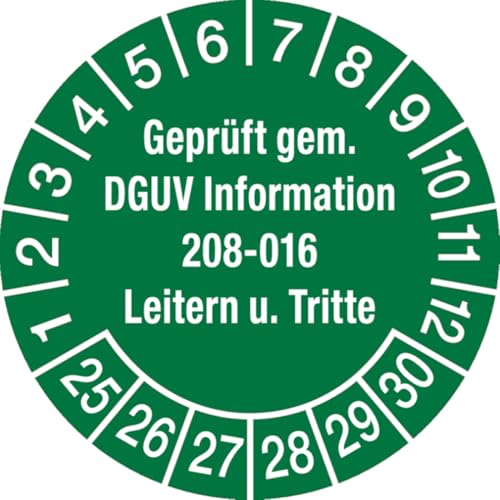 Dreifke® Aufkleber Prüfplakette, DGUV Information 208-016 Leitern und Tritte, grün/weiß, Ø 30 mm - Bogen = 10 Plaketten, Folie selbstklebend 10 Stk. von Dreifke