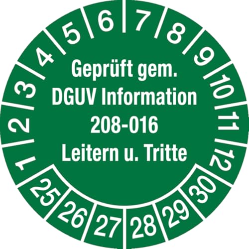 Dreifke® Aufkleber Prüfplakette, DGUV Information 208-016 Leitern und Tritte, grün/weiß, Ø 30 mm - Bogen = 10 Plaketten, Folie selbstklebend 10 Stk. von Dreifke