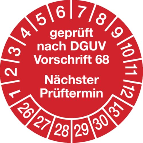 Dreifke® Aufkleber Prüfplakette, DGUV Vorschrift 68 Nächster Prüftermin, rot/weiß, Folie, Ø 30 mm - Bogen = 10 Stk., Folie selbstklebend 10 Stk. von Dreifke