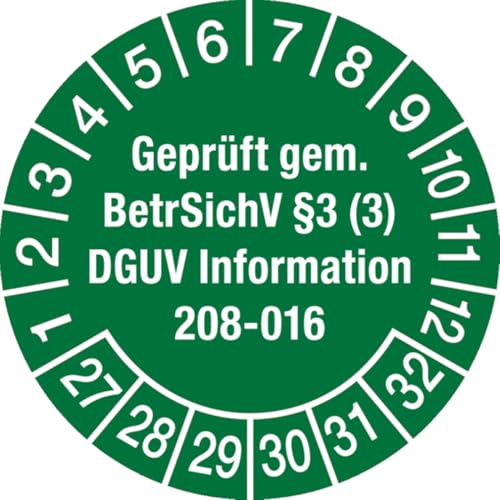 Dreifke® Aufkleber Prüfplakette, Geprüft gem. BetrSichV § 3 (3) DGUV Information 208-016 Ø 30mm - Bogen = 10 Plaketten, Folie selbstklebend 10 Stk. von Dreifke