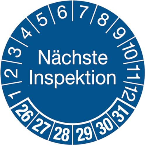 Dreifke® Aufkleber Prüfplakette, Nächste Inspektion, blau/weiß, Folie, Ø 30 mm - Bogen = 10 Plaketten, Folie selbstklebend 10 Stk. von Dreifke