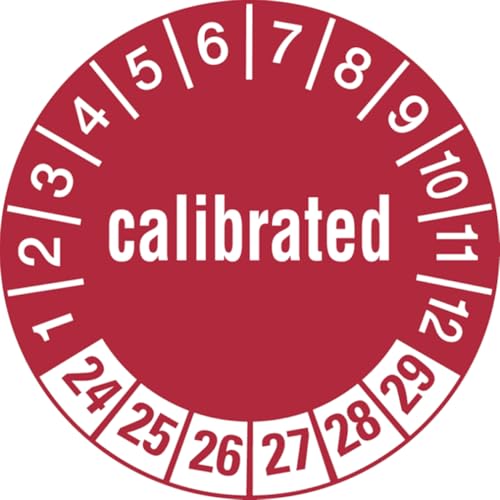 Dreifke® Aufkleber Prüfplakette, calibrated, rot/weiß, Folie, Ø 30 mm - Bogen = 10 Plaketten, Folie selbstklebend 10 Stk. von Dreifke