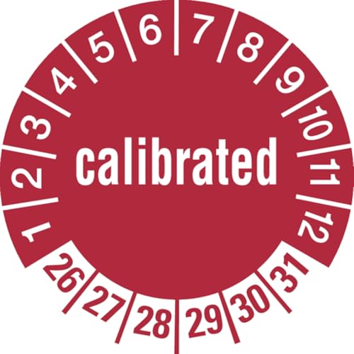 Dreifke® Aufkleber Prüfplakette, calibrated, rot/weiß, Folie, Ø 30 mm - Bogen = 10 Plaketten, Folie selbstklebend 10 Stk. von Dreifke