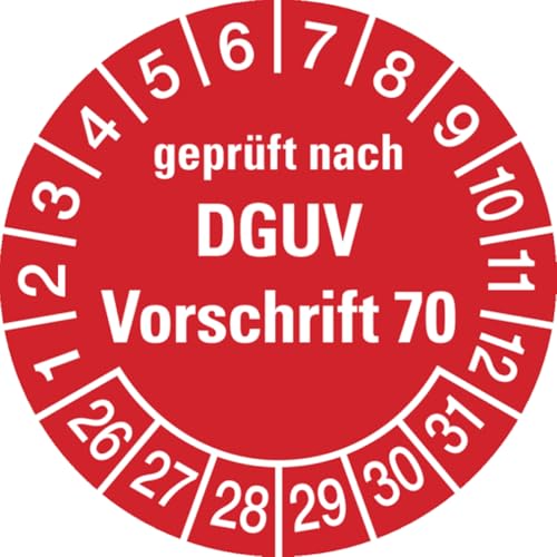 Dreifke® Aufkleber Prüfplakette, geprüft nach DGUV Vorschrift 70, rot/weiß, Folie, Ø 30 mm - Bogen = 10 Plaketten, Folie selbstklebend 10 Stk. von Dreifke
