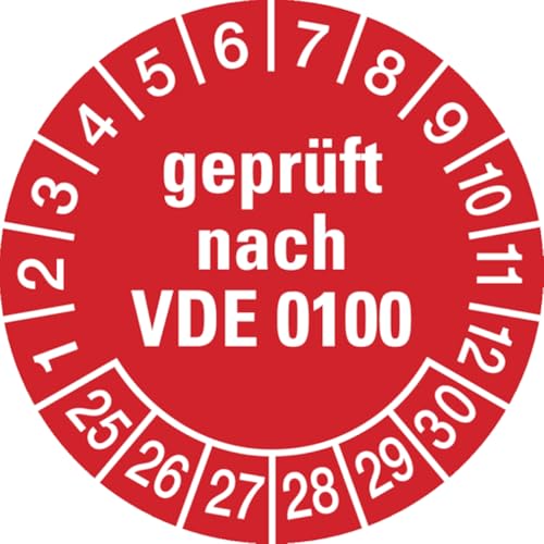 Dreifke® Aufkleber Prüfplakette, geprüft nach VDE 0100, rot/weiß, Folie, Ø 30 mm - Bogen = 10 Plaketten, Folie selbstklebend 10 Stk. von Dreifke