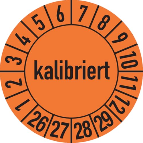 Dreifke® Aufkleber Prüfplakette, kalibriert, orange/schwarz, Folie, Ø 30 mm - Bogen = 10 Plaketten, Folie selbstklebend 10 Stk. von Dreifke