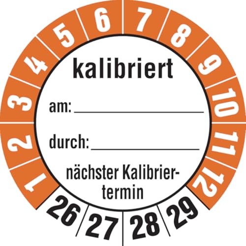 Dreifke® Aufkleber Prüfplakette, kalibriert nächster Kalibriertermin, Folie, Ø 35 mm - Bogen = 10 Plaketten, Folie selbstklebend 10 Stk. von Dreifke