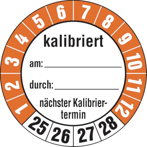 Dreifke® Aufkleber Prüfplakette, kalibriert nächster Kalibriertermin, Folie, Ø 35 mm - Bogen = 10 Plaketten, Folie selbstklebend 10 Stk. von Dreifke