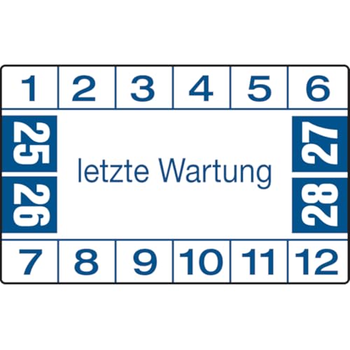 Dreifke® Aufkleber Prüfplakette, letzte Wartung, blau/weiß, Folie, 25x40 mm - Bogen = 10 Plaketten, Folie selbstklebend 10 Stk. von Dreifke