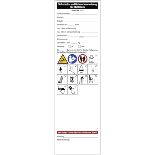 Dreifke® Aufkleber Sicherheits- und Gebrauchsanweisung für Stehleitern, Folie, 70x240 mm von Dreifke