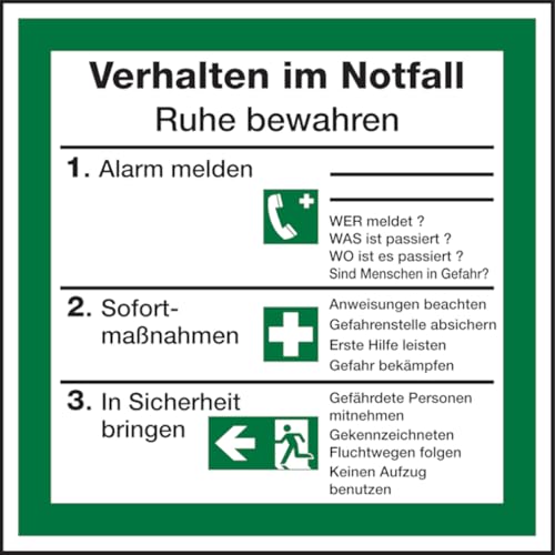 Dreifke® Aufkleber Verhalten im Notfall für Rettungspläne | 200x200 mm, 1 Stk von Dreifke