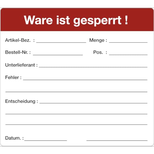 Dreifke® Aufkleber Ware ist gesperrt!, Papier, 100x90 mm, 500 Stück/Rolle von Dreifke