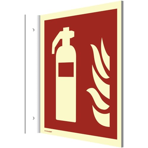 Dreifke® Fahnenschild Feuerlöscher | extra langnachleuchtend | Alu 148x148 mm | DIN EN ISO 7010 | 160-mcd von Dreifke