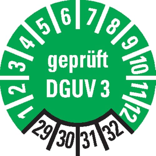 Dreifke® Prüfplakette, geprüft DGUV Vorschrift 3, 29-32, grün, Dokumentenfolie, Ø10mm, 1000/Rolle von Dreifke