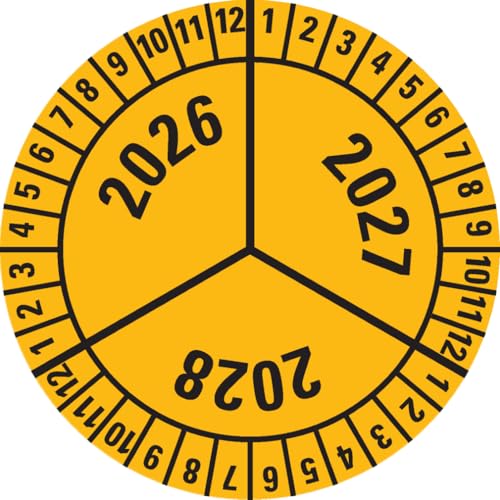 Dreifke® Prüfplakette 2026-2028, gelb, Dokumentenfolie, selbstklebend, Ø 40mm, 10 Stück von Dreifke