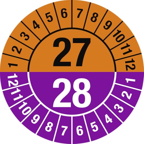Dreifke® Prüfplakette 2027-2028 mit Monaten, Dokumentenfolie, Ø 30 mm, 10 Stück/Bogen von Dreifke